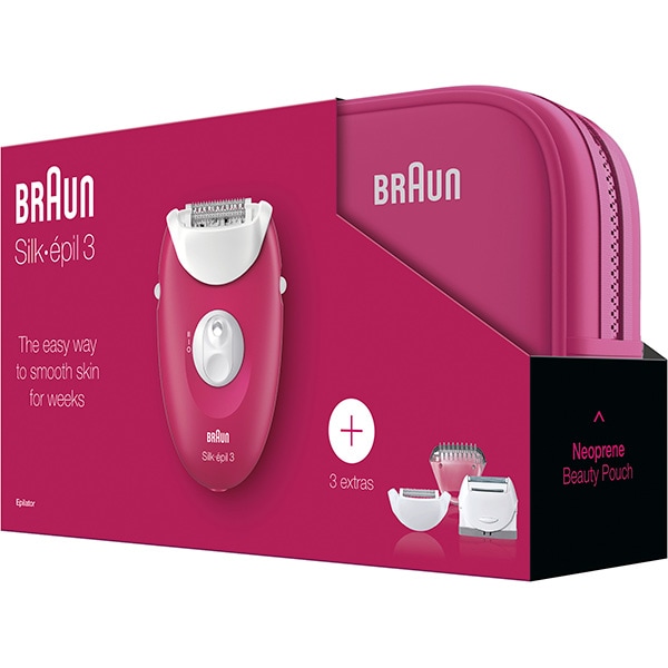 Epilator BRAUN Silk-epil 3 3-415GS, 20 penste, 2 viteze, 3 accesorii, retea, roz