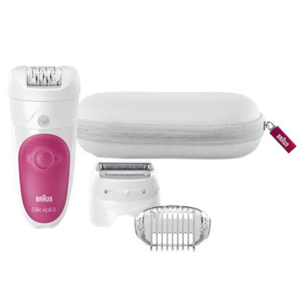 Epilator BRAUN Silk-epil 5 SE5 5-547, 28 pensete, 2 viteze, 2 accesorii, MicroGrip, acumulator, alb-roz + Borset
