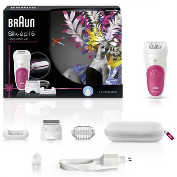 Epilator BRAUN Silk-epil 5 SE5 5-547, 28 pensete, 2 viteze, 2 accesorii, MicroGrip, acumulator, alb-roz + Borset