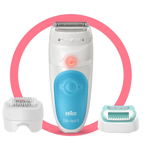 Epilator BRAUN Silk-epil 5 5-610, 28 pensete, 2 viteze, 2 accesorii, Wet&Dry, acumulator, albastru-alb