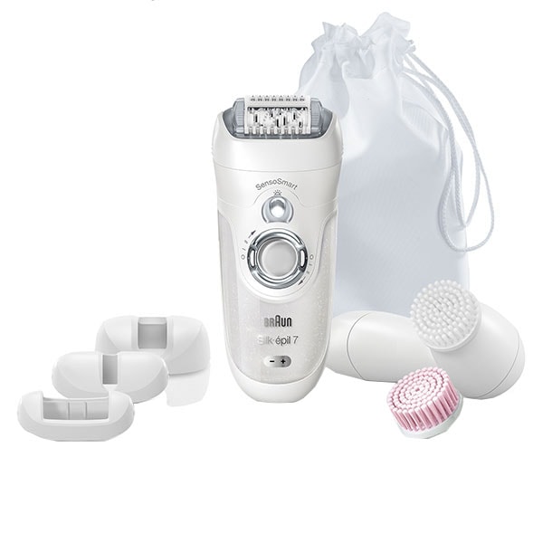 Epilator Braun Silk-epil 7 SensoSmart SE7/860, 40 pensete, 2 viteze, 3 accesorii, acumulator, argintiu