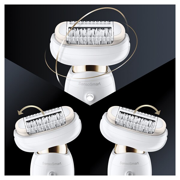 Epilator BRAUN Silk-epil 9 9-100 3D, 40 pensete, 2 viteze, 9 accesorii, Wet&Dry, SensoSmart, MicroGrip, acumulator, alb