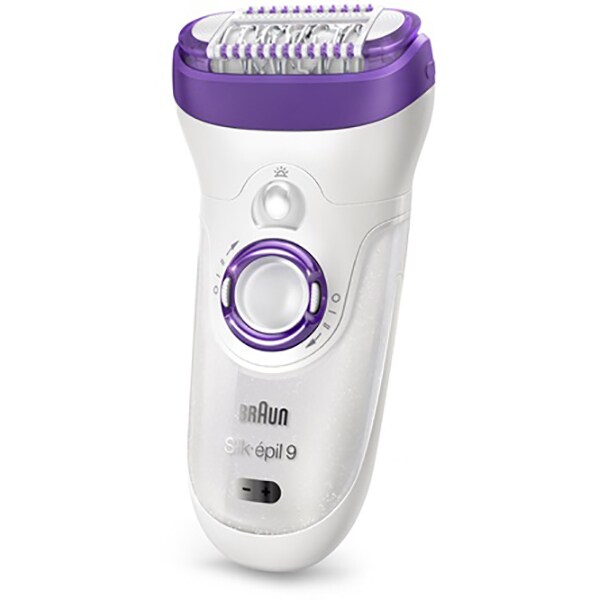 Epilator BRAUN Silk-epil 9 SE9561, 40 pensete, 2 viteze, 6 accesorii, acumulator, alb-mov