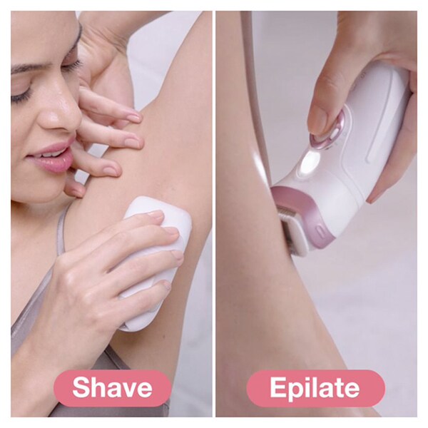 Epilator BRAUN Silk-epil 9 Beauty SET 9-995, 40 pensete, 2 viteze, 9 accesorii, baterii, alb-roz