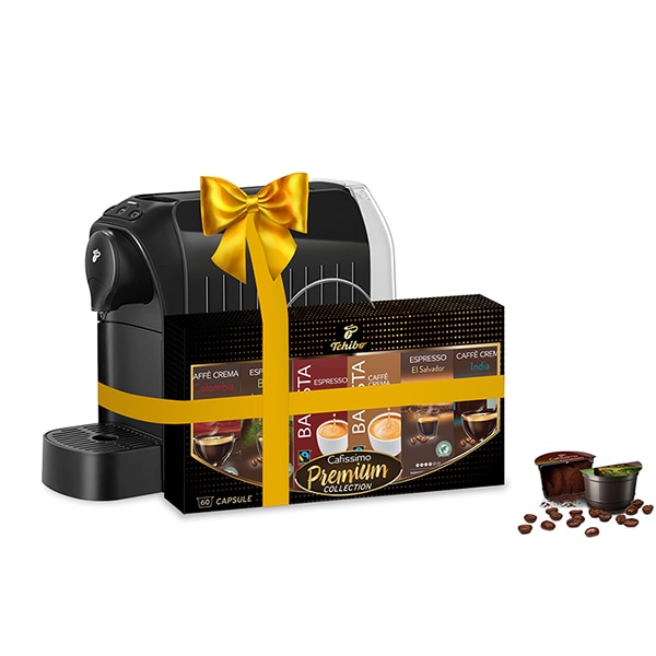 Pachet: Espressor capsule TCHIBO Cafissimo Easy + 60 capsule 518516, 0.65l, 1250W, 15 bar, negru 