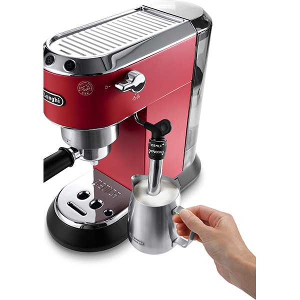 Espressor manual DELONGHI Dedica Style EC 685.R, 1.1l, 1100W, 15 bar, sistemul Cappuccino, rosu-argintiu
