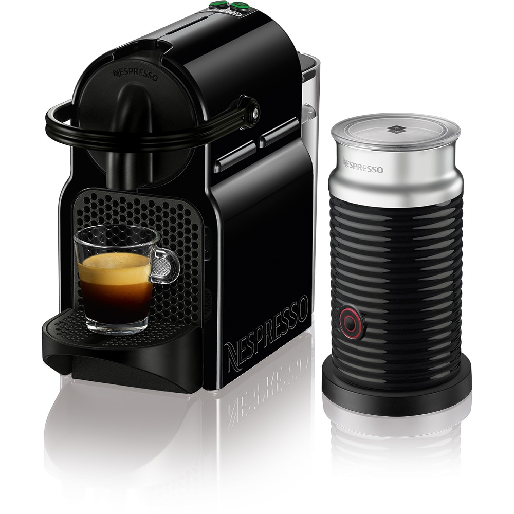 Pachet espressor capsule NESPRESSO Inissia + Aparat pentru spuma de lapte Aeroccino 3 EN80.BAE, 1.7l, 1260W, 19 bar, negru-argintiu