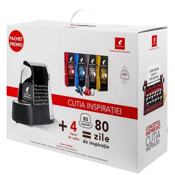 Pachet: Espressor capsule JULIUS MEINL Inspresso + 80 capsule M00134, 1l, 1450W, 15 bar, negru-argintiu