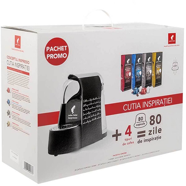 Pachet: Espressor capsule JULIUS MEINL Inspresso + 80 capsule M00134, 1l, 1450W, 15 bar, negru-argintiu