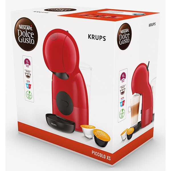 Espressor capsule KRUPS Nescafe Dolce Gusto Piccolo XS KP1A0531, 0.8l, 1600W, 15 bar, functia Eco, rosu-negru