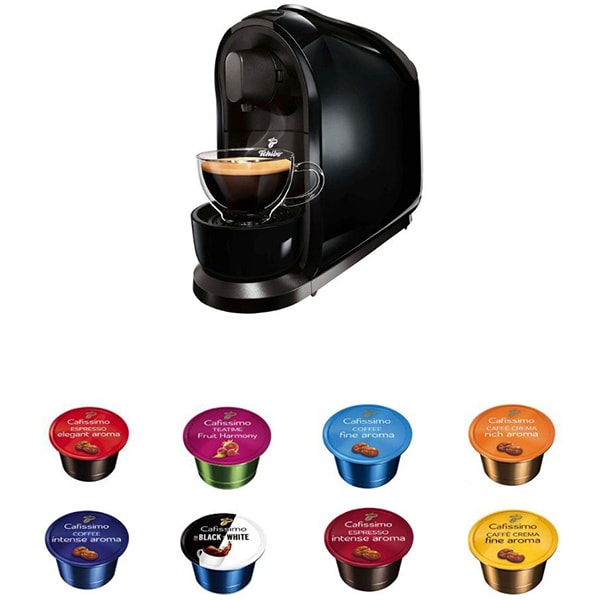 Pachet: Espressor capsule TCHIBO Cafissimo PURE + 80 capsule PUREBK80, 1l, 1250W, 15 bar, negru 