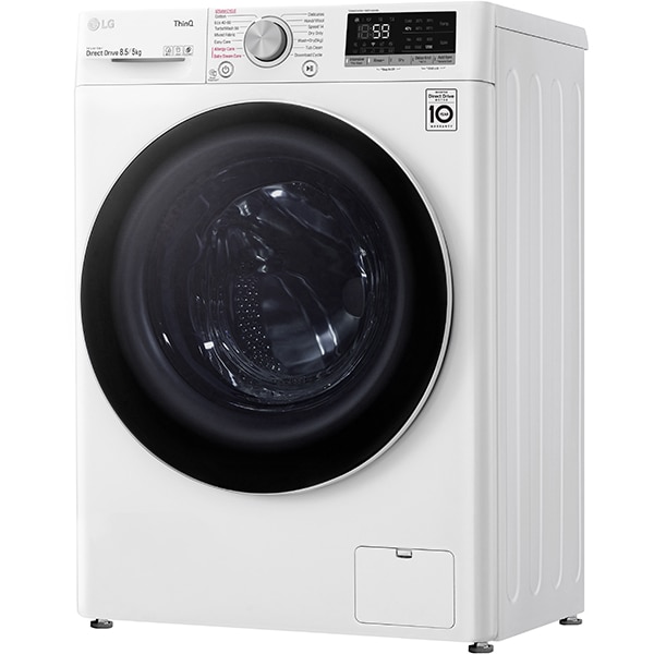 Masina de spalat rufe frontala slim cu uscator LG F2DV5S8S0, Steam, Wi-Fi, 8.5/5kg, 1200rpm, Clasa C/E, alb