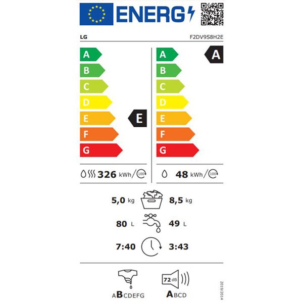 Masina de spalat rufe frontala slim cu uscator LG F2DV9S8H2E, Wi-Fi, 8.5/5 kg, 1200rpm, Clasa A/E, alb