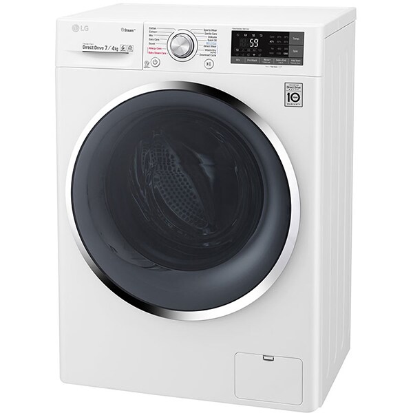 Masina de spalat rufe frontala cu uscator LG F2J7HG2W, Steam, Wi-Fi, 7/4kg, 1200rpm, Clasa B, alb