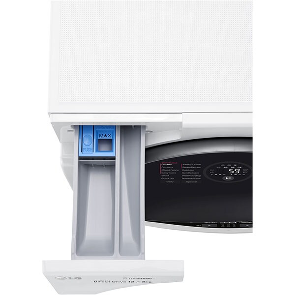 Masina de spalat rufe frontala cu uscator LG F6WD148TWIN, TwinWash, TrueSteam, Wi-Fi, 12/8kg + 2kg miniwash, Clasa A, alb