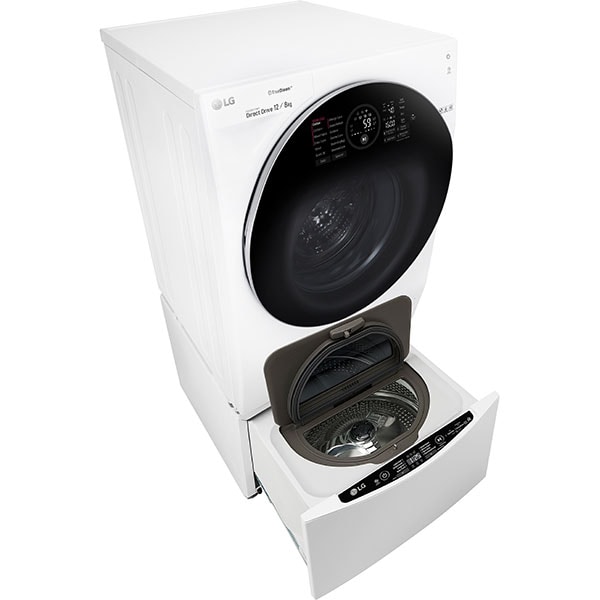 Masina de spalat rufe frontala cu uscator LG F6WD148TWIN, TwinWash, TrueSteam, Wi-Fi, 12/8kg + 2kg miniwash, Clasa A, alb