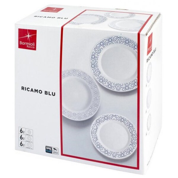 Set de masa BORMIOLI Ricamo Blue, 18 piese, opal