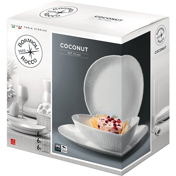 Set de masa BORMIOLI Coconut, 18 piese, opal, alb