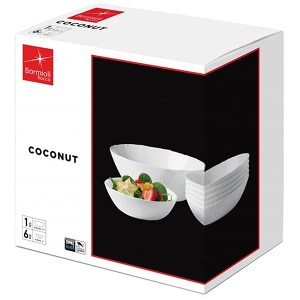 Set de masa BORMIOLI Coconut, 7 piese, opal, alb