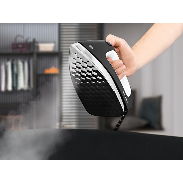 Statie de calcat MIELE FashionMaster B 3847, 2200W, 100g/min, 1.25l, talpa ceramica, alb-negru