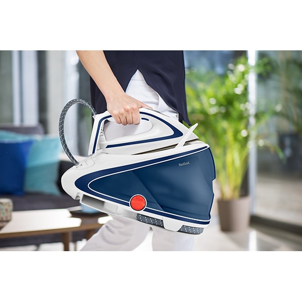 Statie de calcat TEFAL Pro Express Ultimate Care GV9570E0, 2600W, 550g/min, 1.9l, talpa Durilium AirGlide Autoclean, alb-albastru