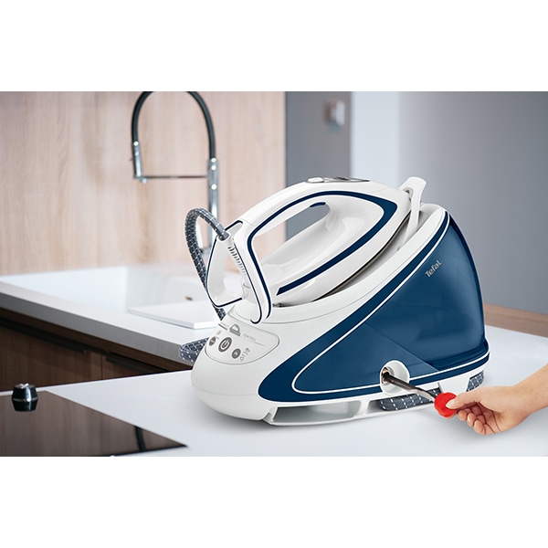 Statie de calcat TEFAL Pro Express Ultimate Care GV9570E0, 2600W, 550g/min, 1.9l, talpa Durilium AirGlide Autoclean, alb-albastru