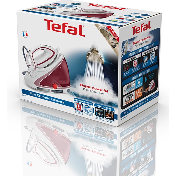 Statie de calcat TEFAL Pro Express Ultimate Care GV9571E0, 2600W, 550g/min, 1.9l, talpa Durilium AirGlide Autoclean, alb-visiniu