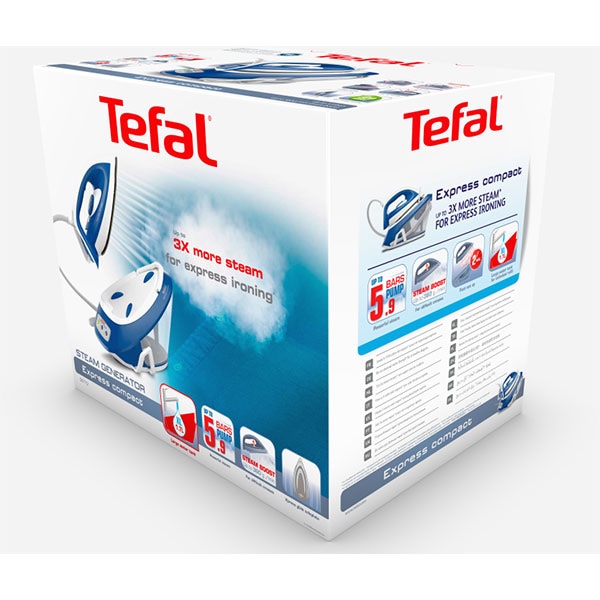 Statie de calcat TEFAL Express Compact SV7112E0, 2600W, 360g/min, 1.7l, talpa Xpress Glide, alb-albastru