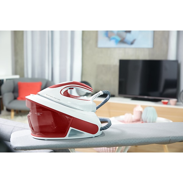 Statie de calcat TEFAL Express Anti-Calc SV8030E0, 2800W, 410g/min, 1.8l, talpa Durilium Airglide, alb-rosu