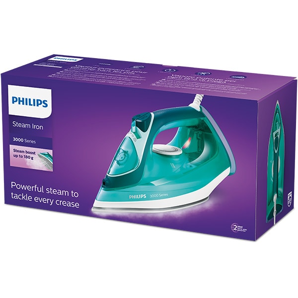 Fier de calcat PHILIPS Seria 3000 DST3030/70, 2200W, 180g/min, 300ml, talpa ceramica, verde-alb