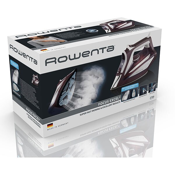 Fier de calcat ROWENTA Focus Excel DW5220F1, 2700W, 180g/min, 300ml, talpa Microsteam 400 HD Laser, alb-visiniu