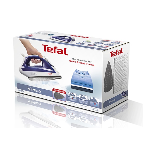 Fier de calcat TEFAL Virtuo FV1711, 1800W, 80g/min, 200ml, talpa antiaderenta, alb-albastru