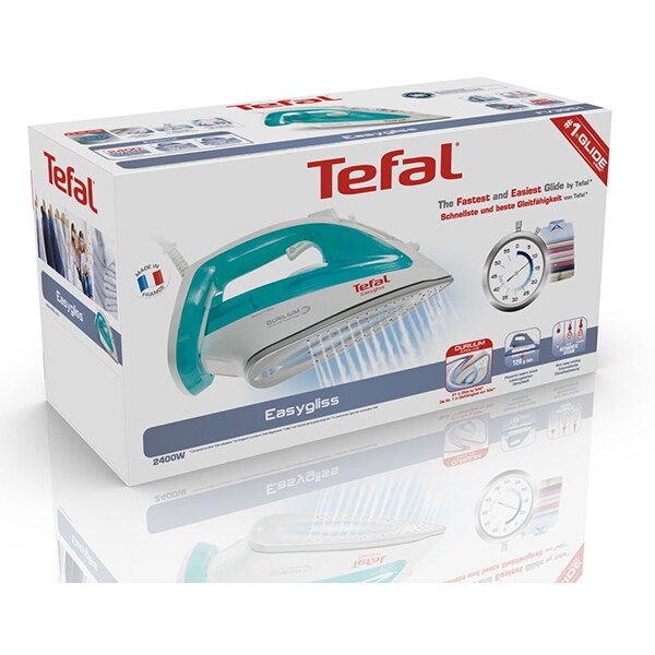 Fier de calcat TEFAL Easygliss FV3951E0, 2400W, 120g/min, 270ml, talpa Durilium AirGlide, turcoaz-alb