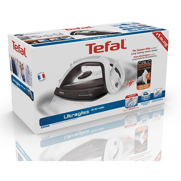 Fier de calcat TEFAL Ultragliss FV4963E0, 2500W, 170g/min, 270ml, talpa Durilium, gri inchis-alb