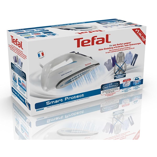 Fier de calcat TEFAL Ultragliss Smart Protect FV4980E0, 2600W, 180g/min, 270ml, talpa Durilium, alb-albastru