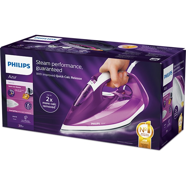 Fier de calcat PHILIPS Azur GC4543/30, 2500W, 210g/min, talpa SteamGlide Plus, alb-mov