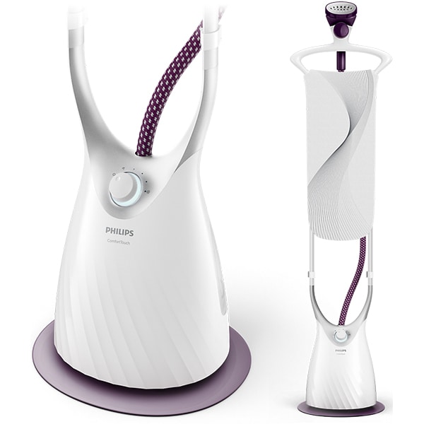 Aparat de calcat vertical PHILIPS ComfortTouch GC557/30, 2000W, 40g/min, 1.8l, alb-mov