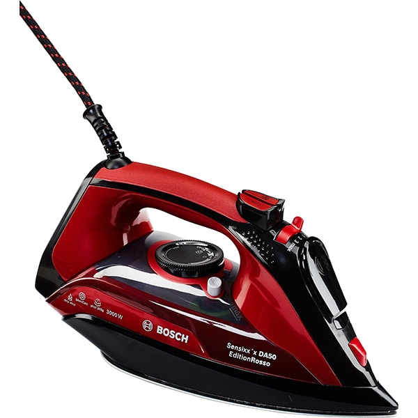 Fier de calcat BOSCH Sensixx'x DA50 EditionRosso TDA503001P, 300W, 200g/min, 350ml, talpa Ceranium Glissee, negru-rosu