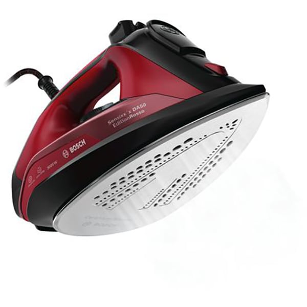 Fier de calcat BOSCH Sensixx'x DA50 EditionRosso TDA503001P, 300W, 200g/min, 350ml, talpa Ceranium Glissee, negru-rosu