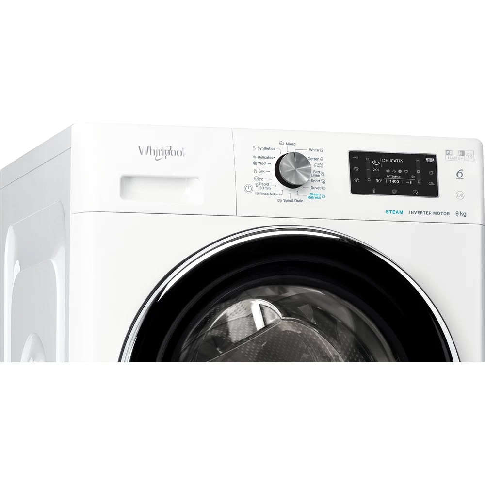 Masina de spalat rufe frontala WHIRLPOOL FFD 9469 BCV EE, Steam, 6th Sense, 9 kg, 1400rpm, Clasa A, alb