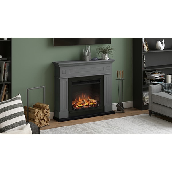 Semineu electric TAGU Larsen Solid Grey 1500W, Focar 3D, Telecomanda, Gri