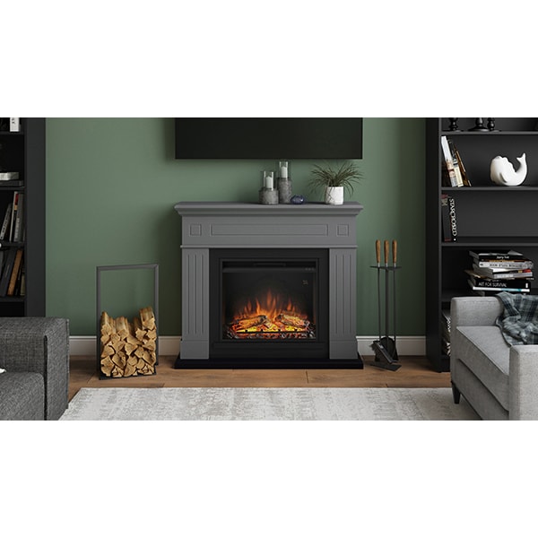 Semineu electric TAGU Larsen Solid Grey 1500W, Focar 3D, Telecomanda, Gri