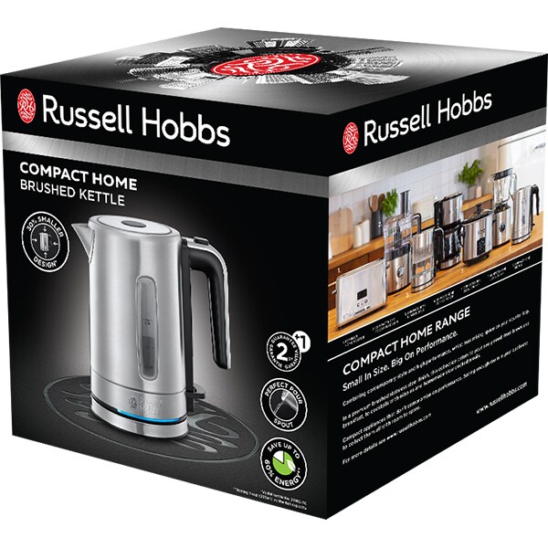 Fierbator apa RUSSELL HOBBS Compact Home Brushed 24190-70, 0.8l, 2200W, argintiu-negru