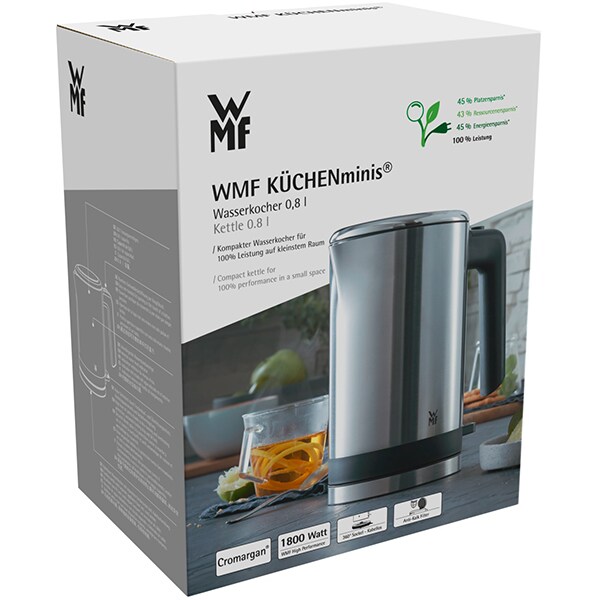 Fierbator apa WMF Kitchenminis 413140011, 0.8l, 1800W, argintiu-negru 