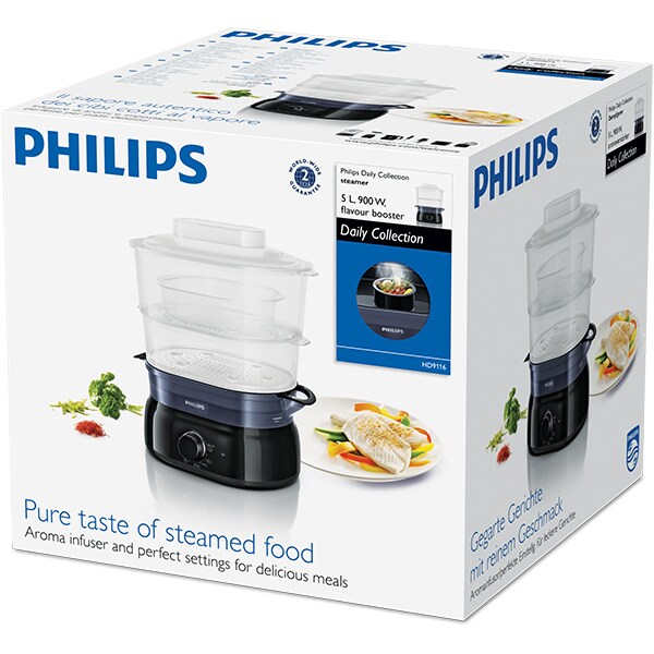 Aparat de gatit la aburi PHILIPS HD9116/90, 2 cosuri, 5l, 900W, negru