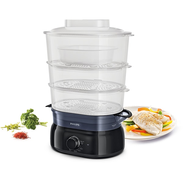 Aparat de gatit la aburi Philips HD9126/90, 3 cosuri, 9l, 900W, negru 