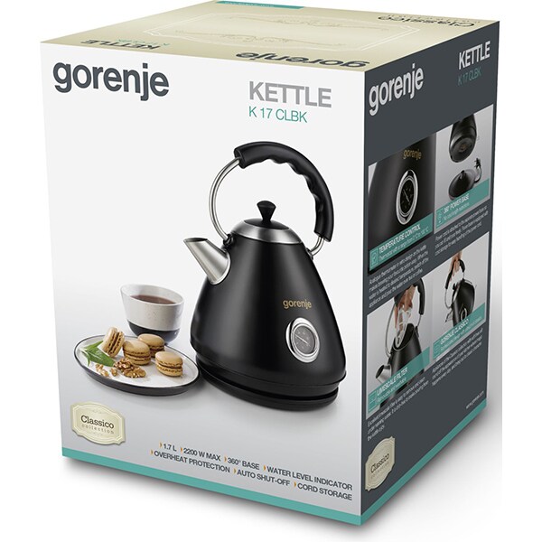 Fierbator apa GORENJE K17CLBK, 1.7l, 2200W, negru-argintiu
