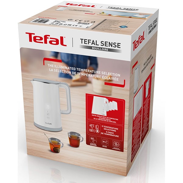 Fierbator apa TEFAL Sense KO693110, 1.5l, 1800W, 5 trepte temperatura, alb-gri