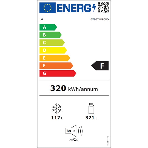 Frigider cu doua usi LG GTB574PZCVD, No Frost, 438 l, H 178 cm, Clasa F, argintiu