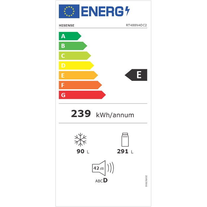 Frigider cu doua usi HISENSE RT488N4DC2, NoFrost Plus, 381 l, H 172 cm, clasa E, argintiu